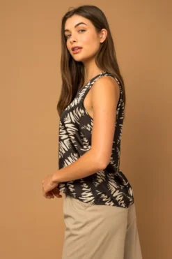 Abstract Print Satin Top 7 Abstract Print Satin Top -Fashion Clothing Abstract Print Satin Top BLACK 2 45138.1711569205