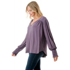 Ariella Smocked Sleeve Top -Fashion Clothing Ariella Smocked Sleeve Top PURPLE 2 24205.1711573278