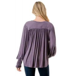 Ariella Smocked Sleeve Top -Fashion Clothing Ariella Smocked Sleeve Top PURPLE 3 85214.1711573279