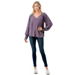 Ariella Smocked Sleeve Top -Fashion Clothing Ariella Smocked Sleeve Top PURPLE 4 82481.1711573279