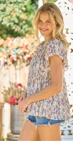 Babydoll Short Sleeve Top -Fashion Clothing Babydoll Short Sleeve Top IVORY 2 88903.1711480261