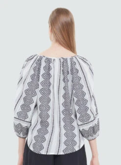 Black Tape Jacquard Print Vneck Top -Fashion Clothing Black Tape Jacquard Print Vneck Top WHTBLK 2 28210.1711486757