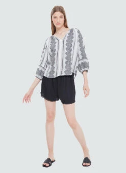 Black Tape Jacquard Print Vneck Top -Fashion Clothing Black Tape Jacquard Print Vneck Top WHTBLK 3 28988.1711486758