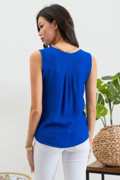 Blu Pepper Split Neck Button Down Sleeveless Blouse -Fashion Clothing Blu Pepper Split Neck Button Down Sleeveless Blouse ROYALBLU 3 39642.1711389015