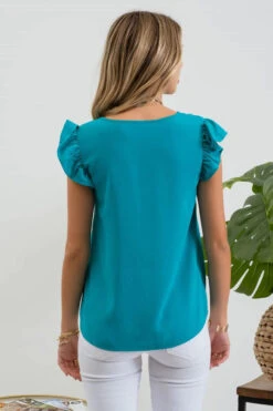 Blu Pepper Vertical Split Neck Ruffle Sleeve Top -Fashion Clothing Blu Pepper Vertical Split Neck Ruffle Sleeve Top LTTEAL 3 08572.1711389034