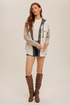 Brushed Jersey Hooded Shacket -Fashion Clothing Brushed Jersey Hooded Shacket HTRGREY 4 12482.1710523511