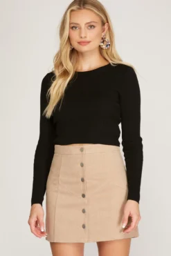 Button Front Mini Skirt -Fashion Clothing Button Front Mini Skirt TAUPE 2 03400.1710519707