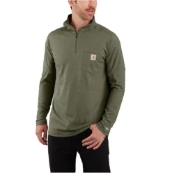 Carhartt Force® Midweight ¼ Zip Mock-Neck T-shirt -Fashion Clothing Carhartt Force Midweight Zip Mock Neck T shirt BASIL 1 50886.1710791641