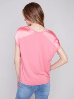 Charlie B Saitin And Knit Vneck -Fashion Clothing Charlie B Saitin and Knit Vneck FLAMINGO 2 86159.1710445227