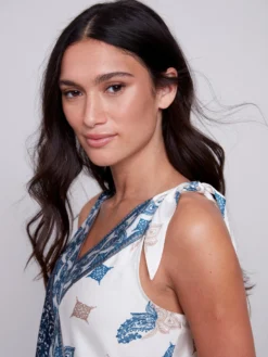 Charlie B Vneck Knot Shoulder Top -Fashion Clothing Charlie B Vneck Knot Shoulder Top PAISLEY 3 73504.1710445304