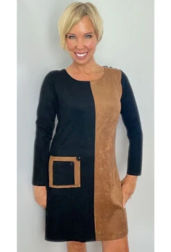 Colorblock Suede Dress 5 Colorblock Suede Dress -Fashion Clothing Colorblock Suede Dress COGNAC 2 17877.1710523562