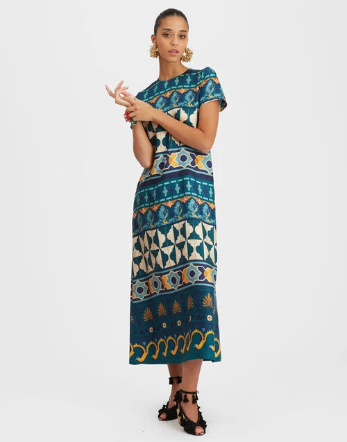 Swing Dress Casareale Placèe Emerald In Silk Twill 1 Swing Dress Casareale Placèe Emerald In Silk Twill