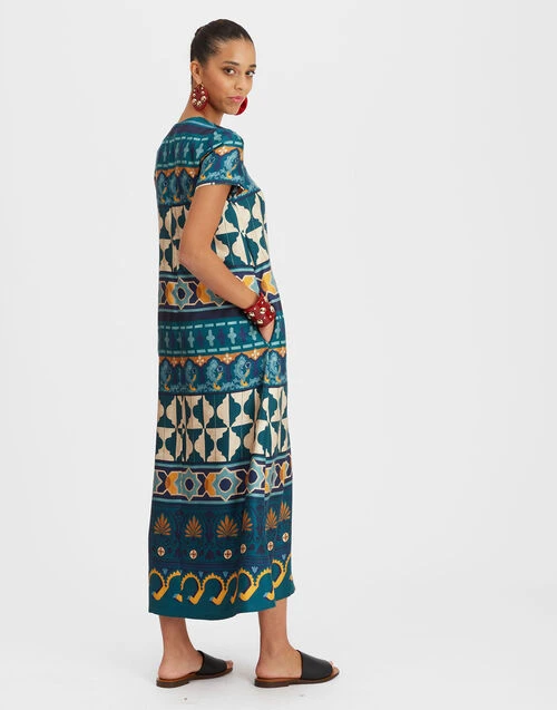 Swing Dress Casareale Placèe Emerald In Silk Twill 2 Swing Dress Casareale Placèe Emerald In Silk Twill - Image 2