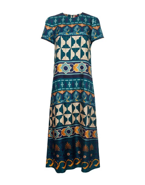 Swing Dress Casareale Placèe Emerald In Silk Twill 4 Swing Dress Casareale Placèe Emerald In Silk Twill - Image 4