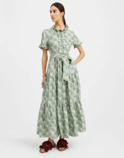 Long And Sassy Dress Fans Mint In Silk Twill -Fashion Clothing DRE0017SIL001FAN01 GR11 2