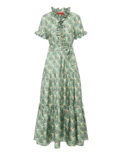 Long And Sassy Dress Fans Mint In Silk Twill -Fashion Clothing DRE0017SIL001FAN01 GR11 5