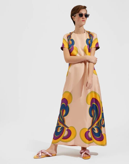 Swing Dress Rainbow Swirl Rosa Placée In Twill Silk 1 Swing Dress Rainbow Swirl Rosa Placée In Twill Silk