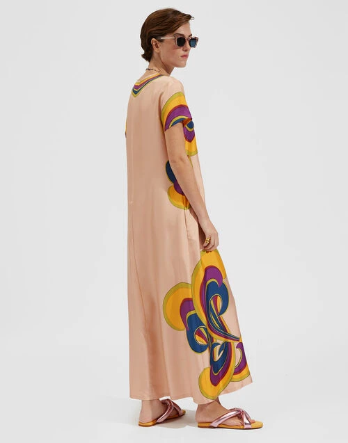 Swing Dress Rainbow Swirl Rosa Placée In Twill Silk 2 Swing Dress Rainbow Swirl Rosa Placée In Twill Silk - Image 2
