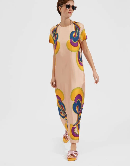 Swing Dress Rainbow Swirl Rosa Placée In Twill Silk 3 Swing Dress Rainbow Swirl Rosa Placée In Twill Silk - Image 3