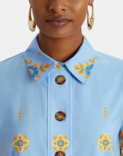 Artemis Dress Partenope Light Blue In Summer Poplin -Fashion Clothing DRE0176COT039PRT01 BU01 2