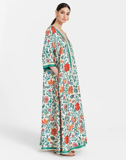 Muumuu Dress Dragonflower Placée Multicolor In Silk Twill 1 Muumuu Dress Dragonflower Placée Multicolor In Silk Twill