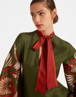 Magnifico Dress Kerylos Placée Dark Green In Silk Twill -Fashion Clothing DRE0232SIL006KER01 GR03 5