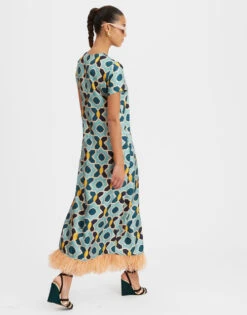 Swing Dress Plaza Light Blue In Silk Twill With Feathers -Fashion Clothing DRE0316SIL001PLA01 BU01 3