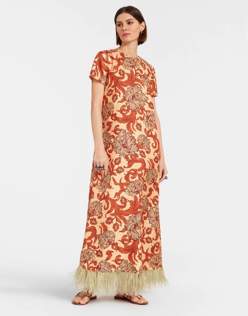 Swing Dress Reef Pale Pink In Silk Twill With Feathers 2 Swing Dress Reef Pale Pink In Silk Twill With Feathers - Image 2