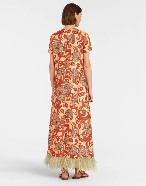 Swing Dress Reef Pale Pink In Silk Twill With Feathers 3 Swing Dress Reef Pale Pink In Silk Twill With Feathers - Image 3