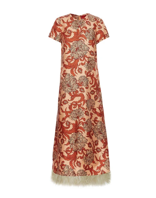 Swing Dress Reef Pale Pink In Silk Twill With Feathers 5 Swing Dress Reef Pale Pink In Silk Twill With Feathers - Image 5