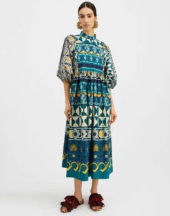 Portofino Dress Casareale Placèe Emerald In Summer Poplin