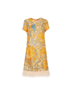 Mini Swing Dress Anemone Orange In Silk Twill With Feathers -Fashion Clothing DRE0397SIL001ANE01 OR02 5