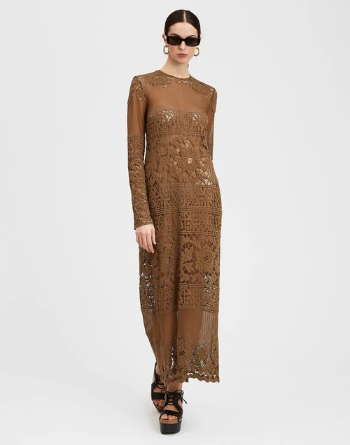 Lacey Long Sleeve Swing Dress Military Green In Cotton Lace 1 Lacey Long Sleeve Swing Dress Military Green In Cotton Lace