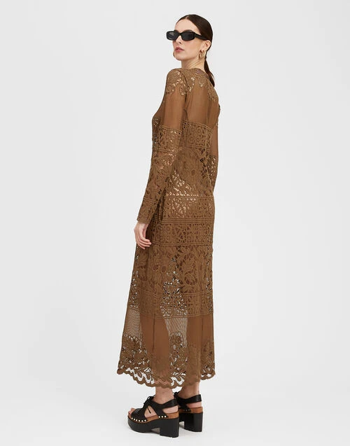 Lacey Long Sleeve Swing Dress Military Green In Cotton Lace 2 Lacey Long Sleeve Swing Dress Military Green In Cotton Lace - Image 2