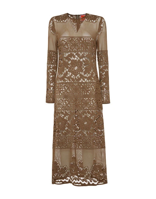 Lacey Long Sleeve Swing Dress Military Green In Cotton Lace 4 Lacey Long Sleeve Swing Dress Military Green In Cotton Lace - Image 4