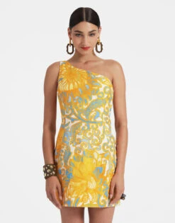 Bold Shoulder Mini Dress Anemone Orange In Shot Cotton -Fashion Clothing DRE0544COT005ANE01 OR02 4