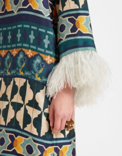 The Kaftan Casareale Placèe Emerald In Silk Twill With Feathers -Fashion Clothing DRE0552SIL001REA01 GR04 3