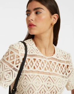 Lacey Mini Swing Dress Plaza Cream In Macramé -Fashion Clothing DRE0634JCQ080PLA03 WH03 2