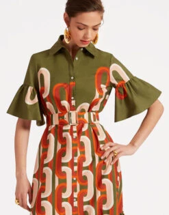 Choux Midi Dress Prometheus Placée Camouflage In Summer Poplin -Fashion Clothing DRE0733COT039EUS02 GR08 2