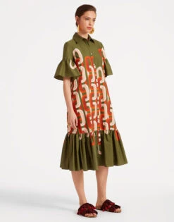 Choux Midi Dress Prometheus Placée Camouflage In Summer Poplin -Fashion Clothing DRE0733COT039EUS02 GR08 3