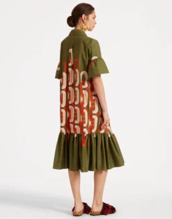 Choux Midi Dress Prometheus Placée Camouflage In Summer Poplin -Fashion Clothing DRE0733COT039EUS02 GR08 4