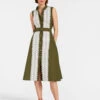 Tootsie Dress Solid Camouflage In Crisp Poplin With Lacey Ribbons