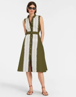 Tootsie Dress Solid Camouflage In Crisp Poplin With Lacey Ribbons