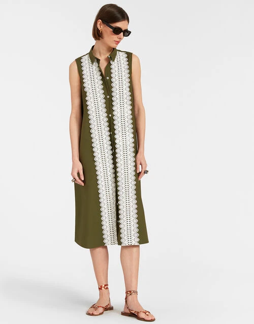 Tootsie Dress Solid Camouflage In Crisp Poplin With Lacey Ribbons 3 Tootsie Dress Solid Camouflage In Crisp Poplin With Lacey Ribbons - Image 3