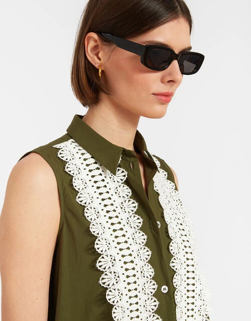 Tootsie Dress Solid Camouflage In Crisp Poplin With Lacey Ribbons 6 Tootsie Dress Solid Camouflage In Crisp Poplin With Lacey Ribbons - Image 6