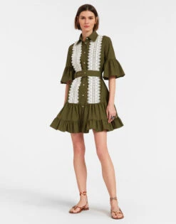 Choux Dress Solid Camouflage In Crisp Poplin With Lacey Ribbons -Fashion Clothing DRE0754COT043SOLID GR08 3