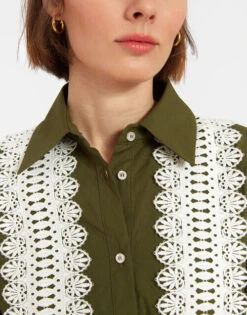 Choux Dress Solid Camouflage In Crisp Poplin With Lacey Ribbons -Fashion Clothing DRE0754COT043SOLID GR08 5