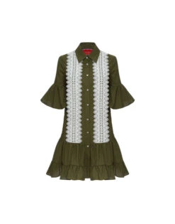 Choux Dress Solid Camouflage In Crisp Poplin With Lacey Ribbons -Fashion Clothing DRE0754COT043SOLID GR08 7