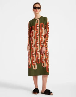 Long Sleeve Midi Swing Dress Prometheus Placée Camouflage In Sablé