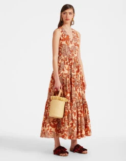 Sleeveless Big Dress V-Neck Reef Pale Pink In Summer Poplin